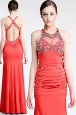 Stylish Scoop Watermelon Red Sleeveless Chiffon Criss Cross for Prom and Party