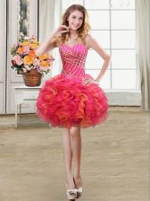 Great Multi-color Ball Gowns Organza Sweetheart Sleeveless Beading and Ruffles Mini Length Lace Up Prom Evening Gown