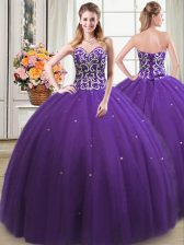  Sweetheart Sleeveless Quinceanera Gown Floor Length Beading Purple Tulle