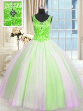  Sequins Multi-color Sleeveless Tulle Lace Up Ball Gown Prom Dress for Military Ball and Sweet 16 and Quinceanera