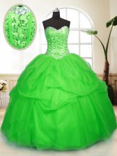  Sleeveless Tulle Floor Length Lace Up 15 Quinceanera Dress in with Sequins and Pick Ups