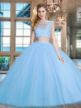  Scoop Cap Sleeves Tulle Ball Gown Prom Dress Beading and Appliques Zipper