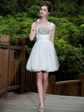  White Straps Side Zipper Beading Prom Evening Gown Sleeveless