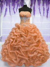 Fine Orange Sleeveless Organza Lace Up 15 Quinceanera Dress for Military Ball and Sweet 16 and Quinceanera