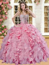 Exceptional Floor Length Ball Gowns Sleeveless Pink 15th Birthday Dress Lace Up