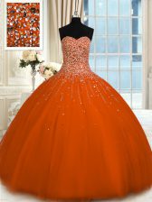  Floor Length Ball Gowns Sleeveless Rust Red Quince Ball Gowns Lace Up