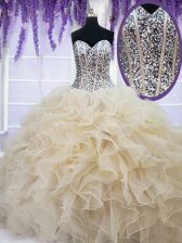 Best Selling Sweetheart Sleeveless Lace Up Sweet 16 Dresses Champagne Organza