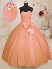  Sweetheart Sleeveless Quinceanera Dress Floor Length Beading and Bowknot Orange Tulle