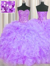Pretty Sweetheart Sleeveless Lace Up Ball Gown Prom Dress Lavender Organza