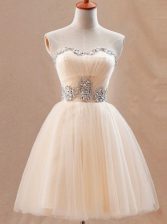 Custom Made Champagne Sleeveless Beading Mini Length Prom Party Dress