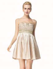 Beautiful Mini Length Side Zipper Champagne for Prom and Party with Beading and Pleated