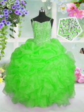  Apple Green Straps Lace Up Beading and Ruffles and Pick Ups Child Pageant Dress Sleeveless