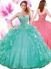  Pick Ups Floor Length Ball Gowns Sleeveless Turquoise Vestidos de Quinceanera Lace Up