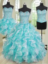 Best Selling Three Piece Ball Gowns Sleeveless Blue And White Quinceanera Dresses Lace Up