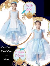 Customized Organza Scoop Cap Sleeves Zipper Bowknot Flower Girl Dresses for Less in Light Blue