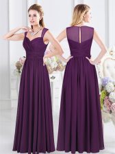 Super Floor Length Purple Court Dresses for Sweet 16 Straps Sleeveless Zipper