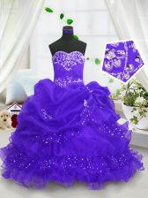  Blue Sleeveless Floor Length Beading and Ruffled Layers and Pick Ups Lace Up Party Dress