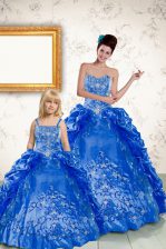  Sleeveless Floor Length Beading and Embroidery and Pick Ups Lace Up Ball Gown Prom Dress with Royal Blue