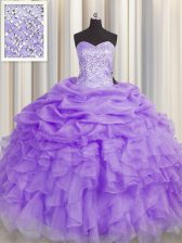 Customized Lavender Sweet 16 Dress Military Ball and Sweet 16 and Quinceanera with Beading and Ruffles Sweetheart Sleeveless Lace Up