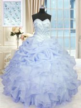  Lavender Sweet 16 Dress Military Ball and Sweet 16 and Quinceanera with Beading and Ruffles Sweetheart Sleeveless Lace Up