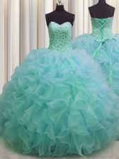 Adorable Sleeveless Beading and Ruffles Lace Up Ball Gown Prom Dress