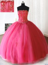 Suitable Tulle Sleeveless Floor Length Ball Gown Prom Dress and Beading and Appliques