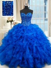  Royal Blue Sweetheart Neckline Beading and Ruffles Vestidos de Quinceanera Sleeveless Lace Up