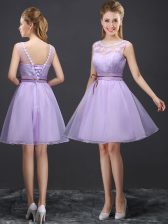  Scoop Organza Sleeveless Mini Length Dama Dress for Quinceanera and Lace