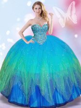  Multi-color Sweetheart Neckline Beading Ball Gown Prom Dress Sleeveless Lace Up