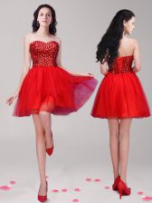 Graceful Sweetheart Sleeveless Lace Up Prom Evening Gown Red Tulle