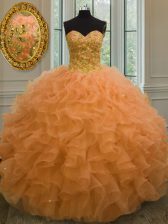 Glorious Orange Sleeveless Organza Lace Up Quinceanera Dresses for Military Ball and Sweet 16 and Quinceanera