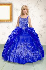 Excellent Pick Ups Ball Gowns Child Pageant Dress Royal Blue Spaghetti Straps Satin Sleeveless Floor Length Lace Up