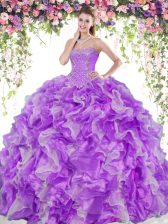 Pretty White And Purple Sweetheart Lace Up Beading and Ruffles Sweet 16 Quinceanera Dress Sleeveless