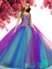  Multi-color Tulle Lace Up Sweetheart Sleeveless Floor Length 15 Quinceanera Dress Beading