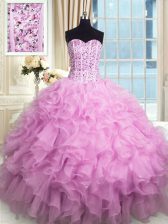  Sequins Floor Length Ball Gowns Sleeveless Lilac Vestidos de Quinceanera Lace Up