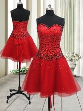 Sophisticated Mini Length Red Prom Evening Gown Organza Sleeveless Beading