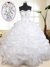  Sweetheart Sleeveless Organza Sweet 16 Quinceanera Dress Beading and Pick Ups Lace Up