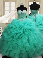  Organza Sweetheart Sleeveless Lace Up Beading and Pick Ups Sweet 16 Dress in Apple Green