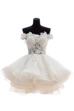 Top Selling Off The Shoulder Sleeveless Zipper White Organza and Lace
