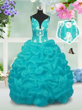  Pick Ups Baby Blue Sleeveless Taffeta Lace Up Little Girl Pageant Dress for Party and Wedding Party