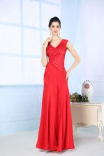  Sleeveless Side Zipper Floor Length Beading Prom Dress