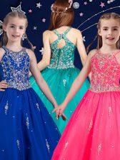 Customized Scoop Hot Pink and Royal Blue Sleeveless Floor Length Beading Zipper Juniors Party Dress