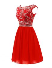 Eye-catching Chiffon Scoop Sleeveless Zipper Beading Prom Dress in Red