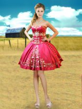 Beauteous Sleeveless Mini Length Beading and Embroidery Lace Up Prom Evening Gown with Hot Pink