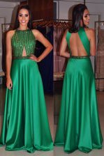 Colorful Scoop Sleeveless Satin Prom Dresses Beading Backless
