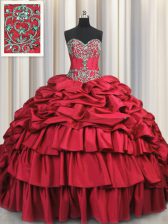  Embroidery Wine Red 15th Birthday Dress Sweetheart Sleeveless Brush Train Lace Up