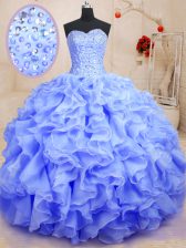  Lavender Sleeveless Floor Length Beading and Ruffles Lace Up Quinceanera Gown