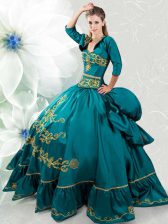  Teal Sweetheart Neckline Beading and Embroidery Quinceanera Gowns Sleeveless Lace Up