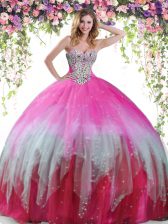  Sleeveless Beading Lace Up Quinceanera Gown
