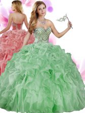 Clearance Sleeveless Organza Floor Length Lace Up Ball Gown Prom Dress in Green with Beading and Ruffles